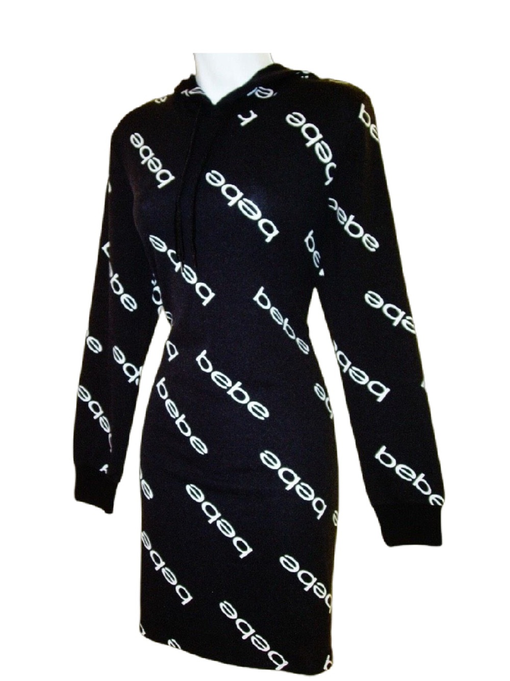 bebe Black Knit Logo Hoodie Dress